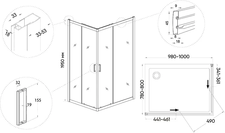 Душевой уголок Veconi Rovigo RV-10 100x80 Sancos — официальный сайт