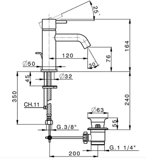 Смеситель для раковины Cisal Less New LN00051040, с донным клапаном, черный матовый Sancos — официальный сайт