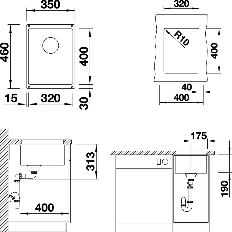 Мойка кухонная Blanco Subline 320-U антрацит Sancos — официальный сайт