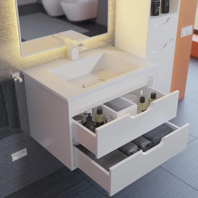 Тумба под раковину без столешницы Uperwood Modul 65 подвесная, 2 ящика, матовая белая Sancos — официальный сайт