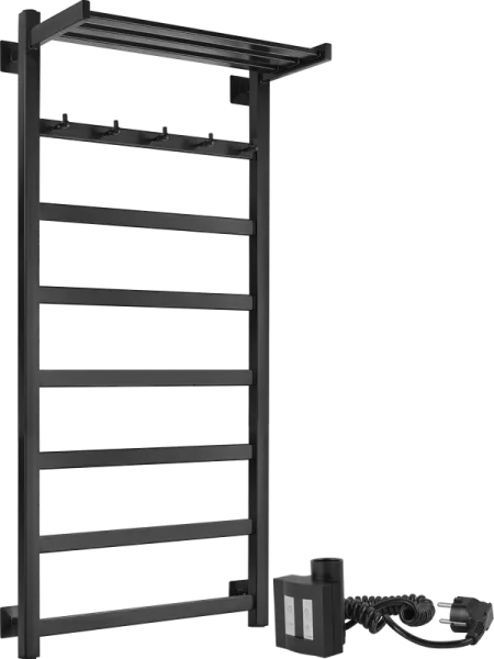 Полотенцесушитель электрический Secado Корсико 1 КСП , 100x50 ТЭН квадратный, черный матовый, R Sancos — Оригинал