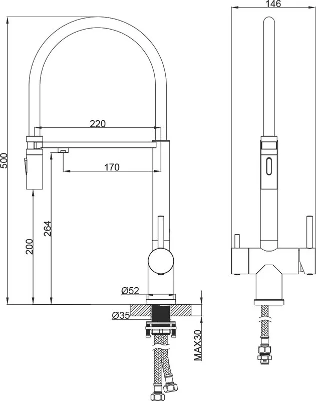 Смеситель для кухни AltroBagno Flusso 050201 Ni с гибким изливом, никель Sancos — официальный сайт