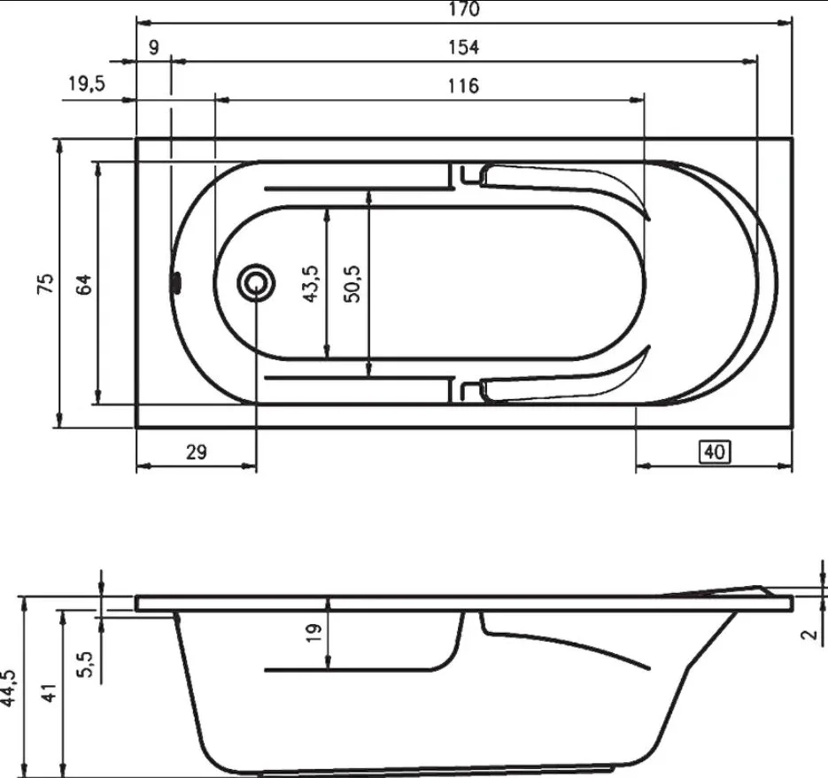 Акриловая ванна Riho Future B073001005 без опоры 170x75 см, пристенная, белая Sancos — официальный сайт