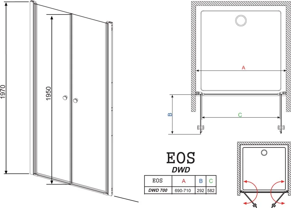 Душевая дверь в нишу Radaway EOS DWD 70 прозрачное стекло Sancos — официальный сайт