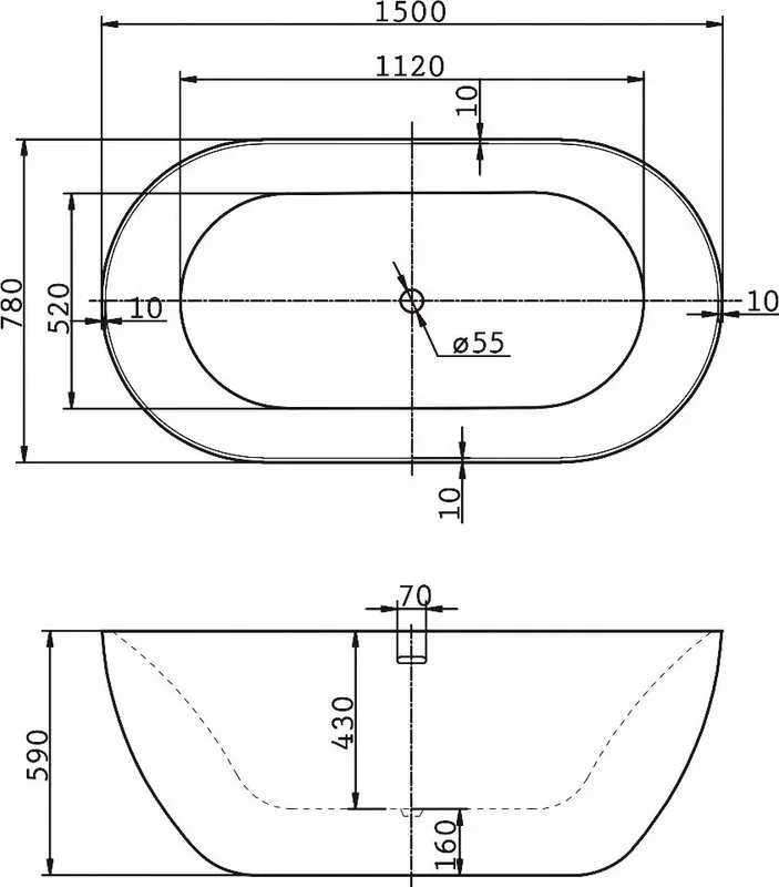 Акриловая ванна BelBagno BB27 150x80 см, отдельностоящая, белая, овальная Sancos — официальный сайт
