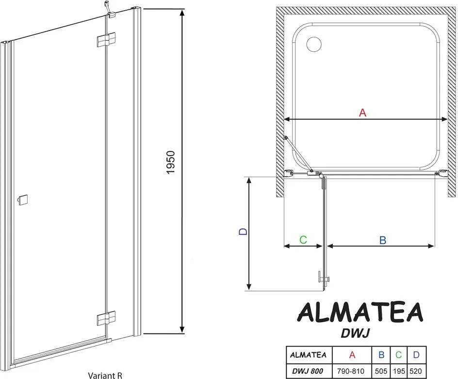 Душевая дверь в нишу Radaway Almatea DWJ 80 прозрачное стекло R Sancos — официальный сайт