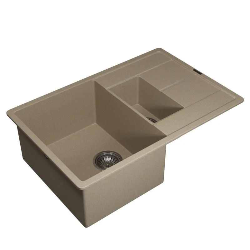 Кухонная мойка кварцевая Uperwood Quartz UPD-05-02, прямоугольная двухсекционная, бежевая Sancos — официальный сайт