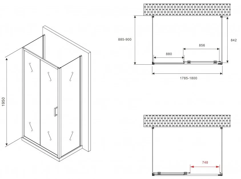 Душевой уголок Abber Schwarzer Diamant AG30180BH-S90B-S90B 180x90, профиль черный, стекло прозрачное Sancos — официальный сайт