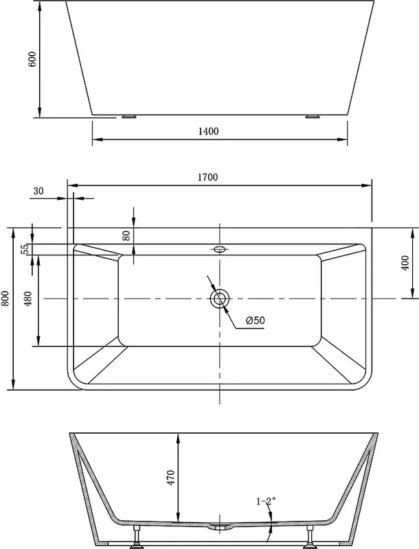 Акриловая ванна Vincea VBT-425-1700 170x80 см, пристенная, белая, с каркасом, со сливом-переливом Sancos — официальный сайт