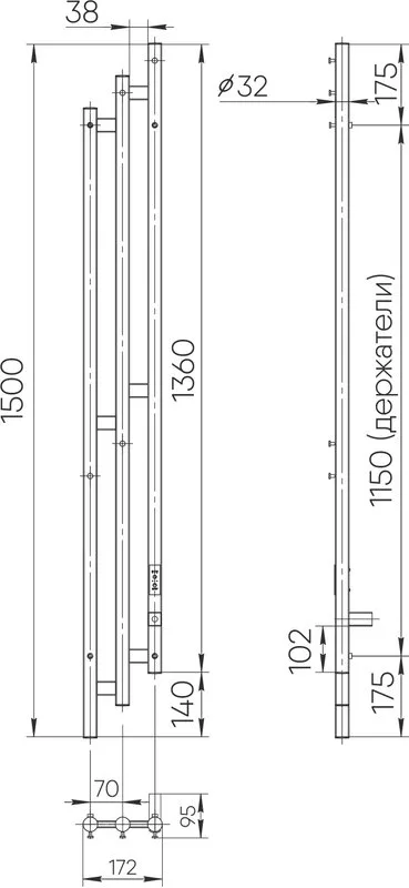 Полотенцесушитель электрический Indigo Sky LSKE150-17BRRt черный муар Sancos — официальный сайт