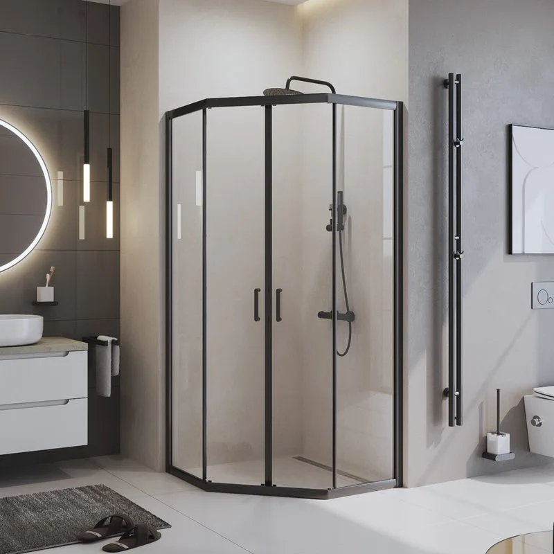 Душевой уголок BelBagno Uno 195 P 2 90 C Nero профиль черный, стекло прозрачное Sancos — официальный сайт