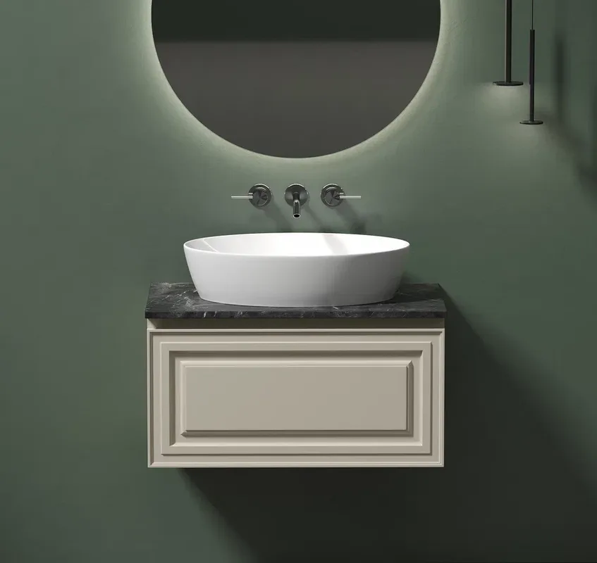 Тумба с раковиной Sancos Very 80 см, beige soft, столешница черный мрамор, раковина CN5018 Sancos — официальный сайт