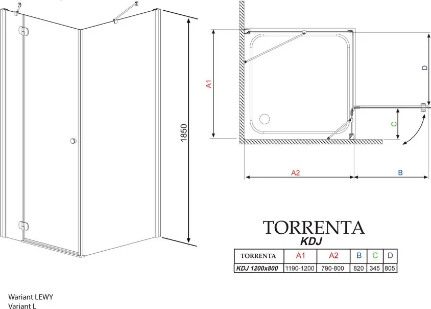 Душевой уголок Radaway Torrenta KDJ 120x80 прозрачное стекло L Sancos — официальный сайт