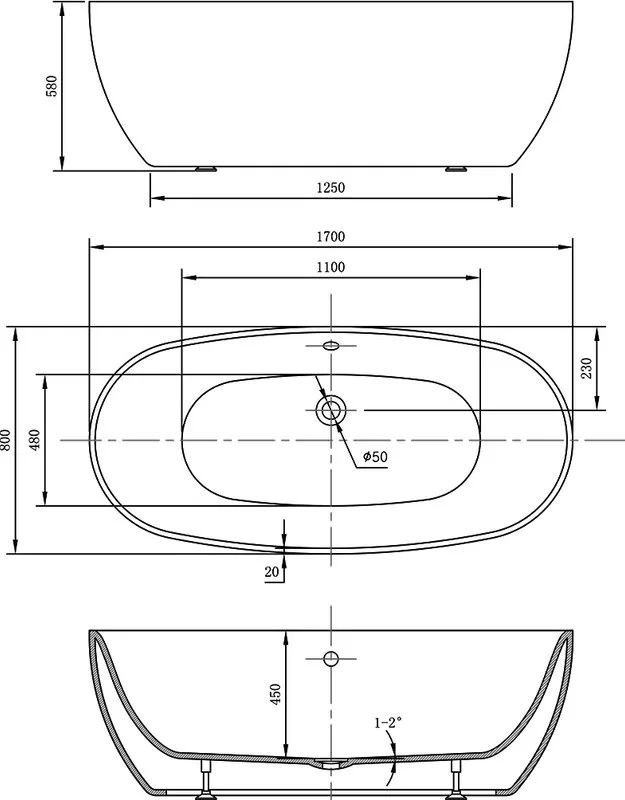 Акриловая ванна Vincea VBT-405-1700MB 170x80 см, отдельностоящая, черно-белая, овальная, на ножках,  Sancos — официальный сайт