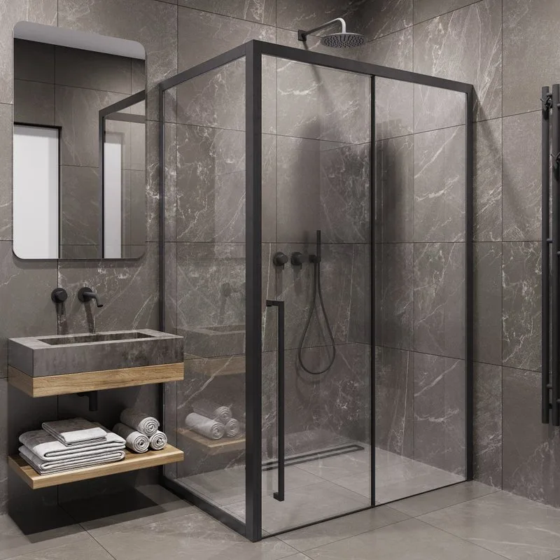 Душевой уголок Timo TDSS-150/03C-8L + TSS-900/03C-8 150x90 см, профиль черный, стекло прозрачное Sancos — официальный сайт
