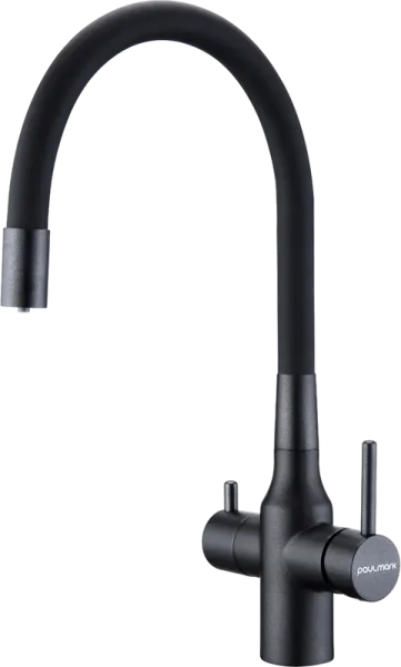 Смеситель для кухни Paulmark Salix Salix Sa213419-BLM матовый черный, с гибким изливом