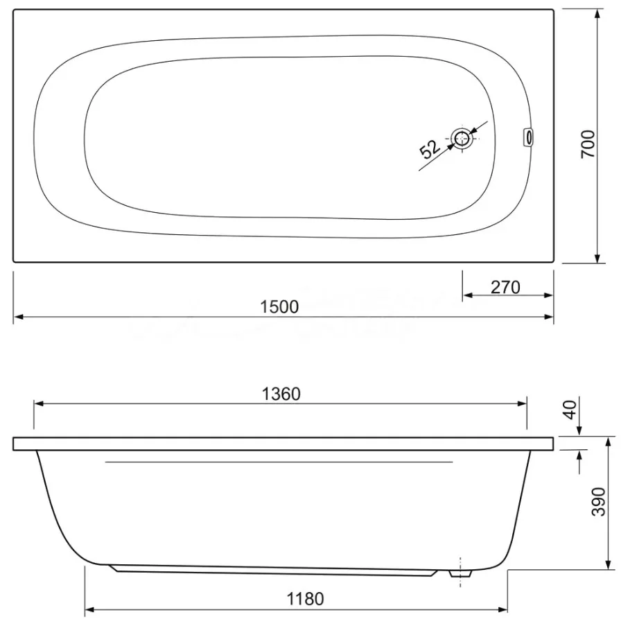 Акриловая ванна Cezares Piave 150-70-42-W37 без опоры 150x70 см, пристенная, белая Sancos — официальный сайт