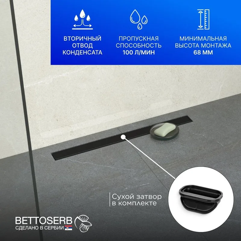 Душевой трап (лоток) BETTOSERB Frameless Line 750 черный матовый Sancos — официальный сайт