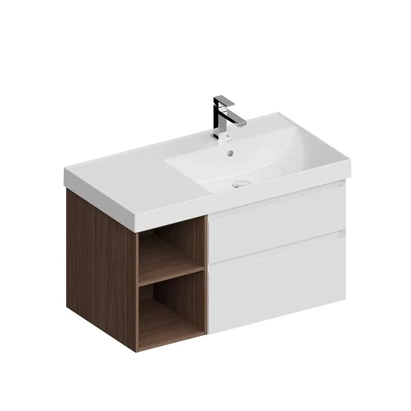 Тумба под раковину без столешницы KERAMA MARAZZI Cubo 90, правая подвесная, с ящиками и полкой, бела Sancos — официальный сайт
