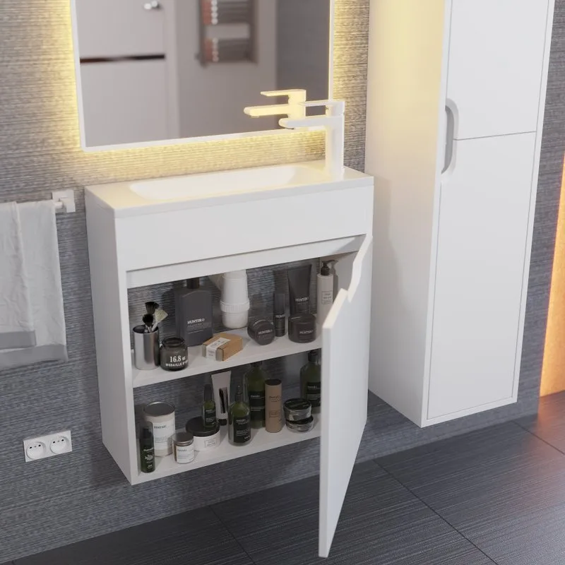 Тумба под раковину без столешницы Uperwood Modul 60 подвесная, 1 дверца, матовая белая Sancos — официальный сайт