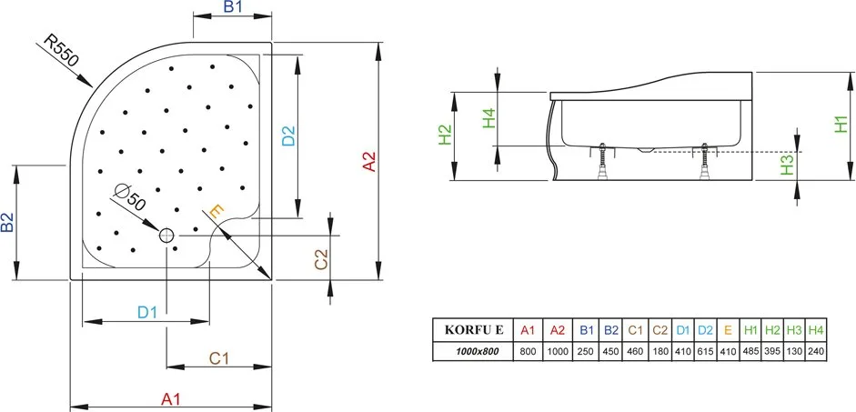Поддон для душа Radaway Korfu E 100x80 R с сифоном Sancos — официальный сайт