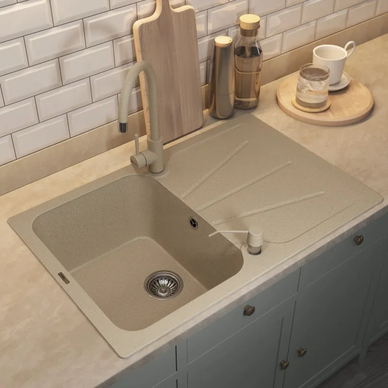 Кухонная мойка кварцевая Uperwood Quartz UPD-04-02, прямоугольная, бежевая Sancos — официальный сайт