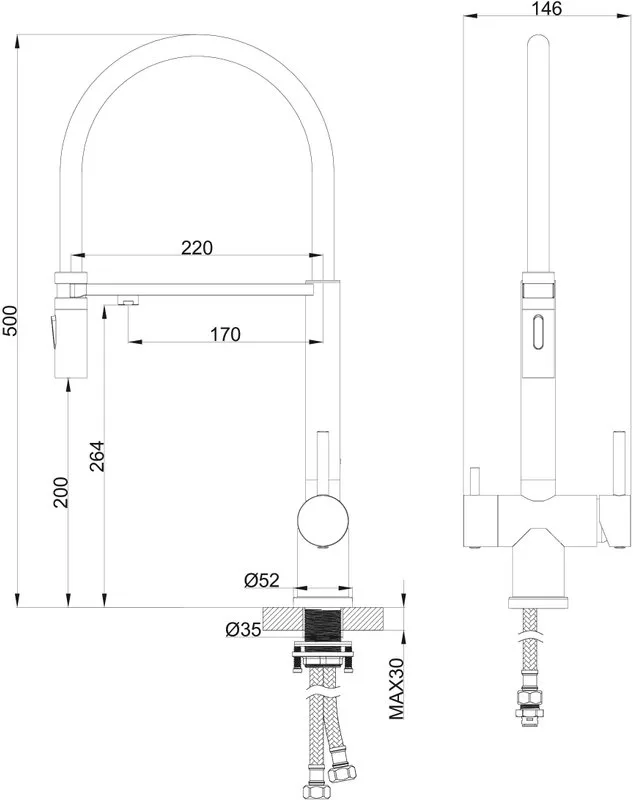 Смеситель для кухни Wonzon & Woghand WW-88458009-BG с гибким изливом, брашированное золото Sancos — официальный сайт