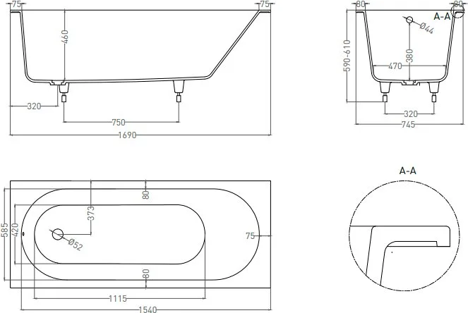 Ванна из искусственного камня Salini Ornella S-Sense 170x75 см, встраиваемая, матовая белая, на ножк Sancos — официальный сайт