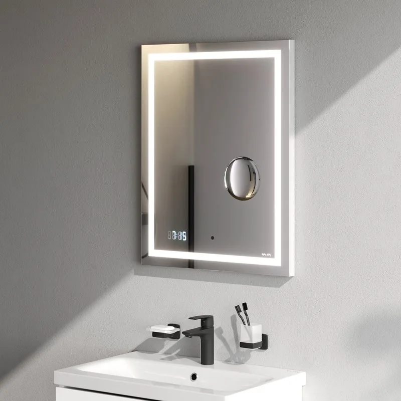 Зеркало AM.PM Gem 55 с LED-подсветкой, часами и косметическим зеркалом Sancos — официальный сайт