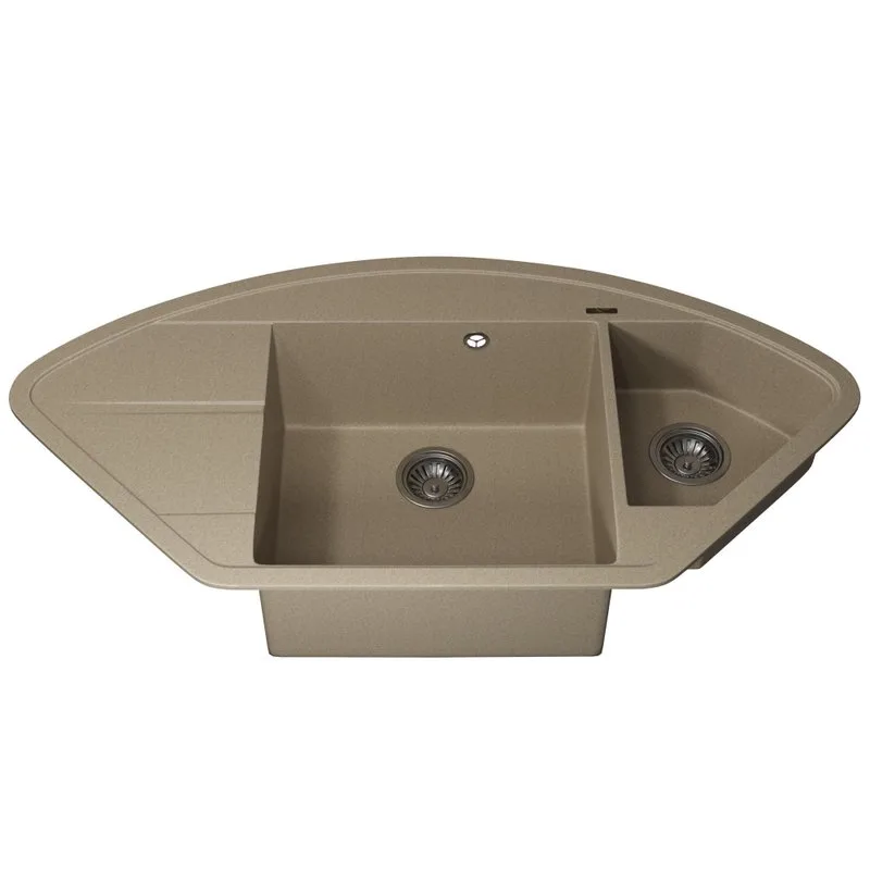 Кухонная мойка кварцевая Uperwood Quartz UPD-06-02, угловая двухсекционная, бежевая Sancos — официальный сайт