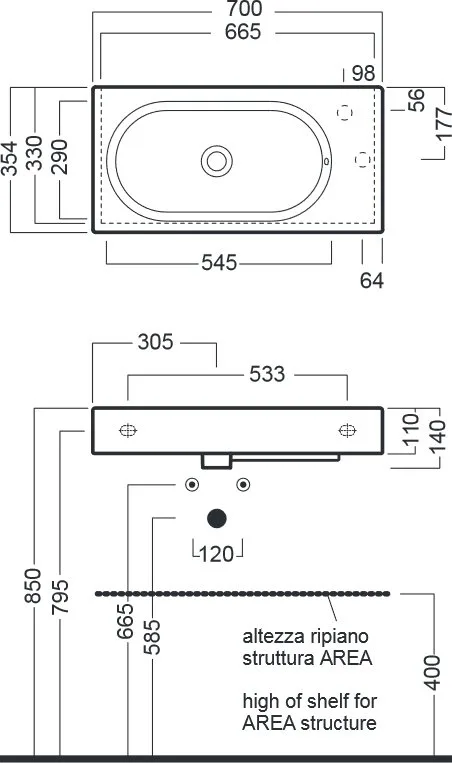 Мебельная раковина Hatria Area Y0W901 70x35 см Sancos — официальный сайт