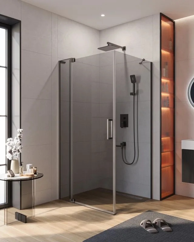 Душевой уголок Cezares Slider AH 1 90-100/110 GRIGIO GM профиль оружейная сталь, стекло серое Sancos — официальный сайт