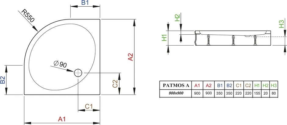 Поддон для душа Radaway Patmos A900 с сифоном Sancos — официальный сайт