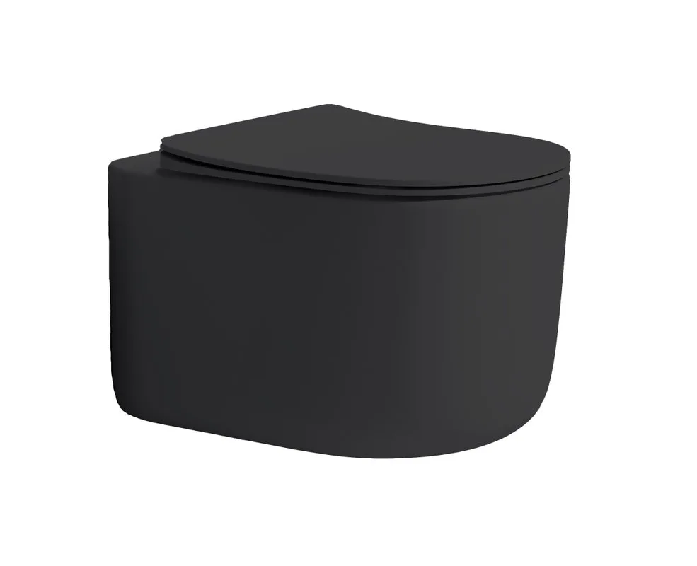 Унитаз подвесной Boheme Flow 969-SET-B безободковый, с микролифтом, матовый черный Sancos — официальный сайт