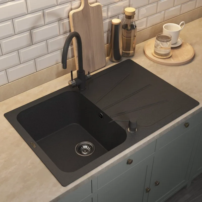 Кухонная мойка кварцевая Uperwood Quartz UPD-04-04, прямоугольная, черная Sancos — официальный сайт