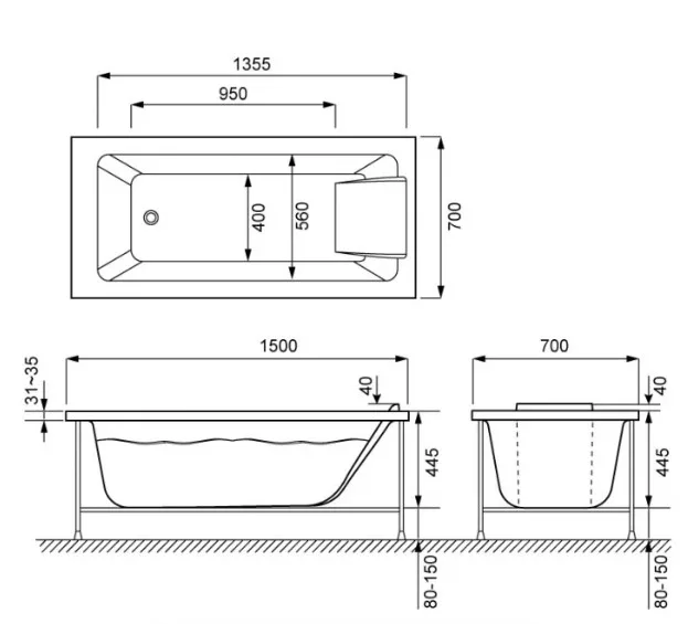 Акриловая ванна Jacob Delafon Sofa E6D300RU-00 без опоры 150x70 см, встраиваемая, белая Sancos — официальный сайт