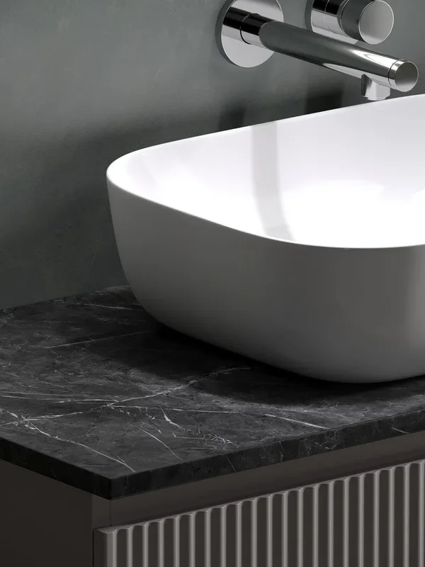 Тумба с раковиной Sancos Snob R 100 см, doha soft, столешница черный мрамор, раковина CN6008 Sancos — официальный сайт