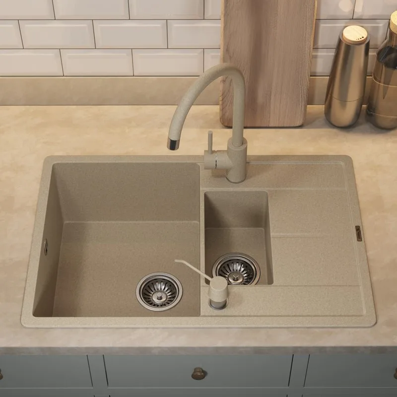 Кухонная мойка кварцевая Uperwood Quartz UPD-05-02, прямоугольная двухсекционная, бежевая Sancos — официальный сайт