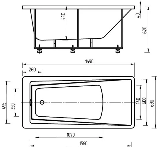 Акриловая ванна AQUATEK Либра LIB170-0000021 170x70 см, правая, пристенная, белая, с каркасом Sancos — официальный сайт