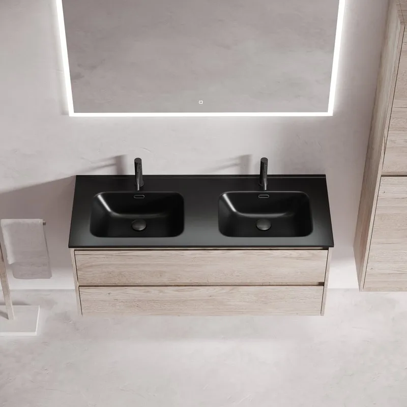 Тумба с раковиной Sancos Libra 120 двойная черная раковина CN7004MB, дуб галифакс натуральный Sancos — официальный сайт