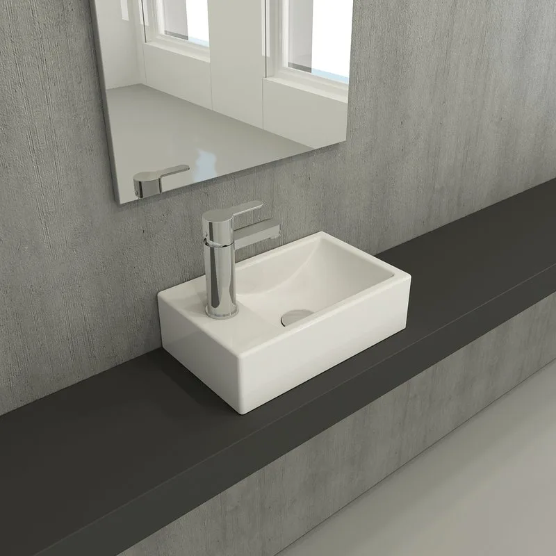 Раковина маленькая в туалет Berges Small 37x23 правый, глянцевый белый Sancos — официальный сайт