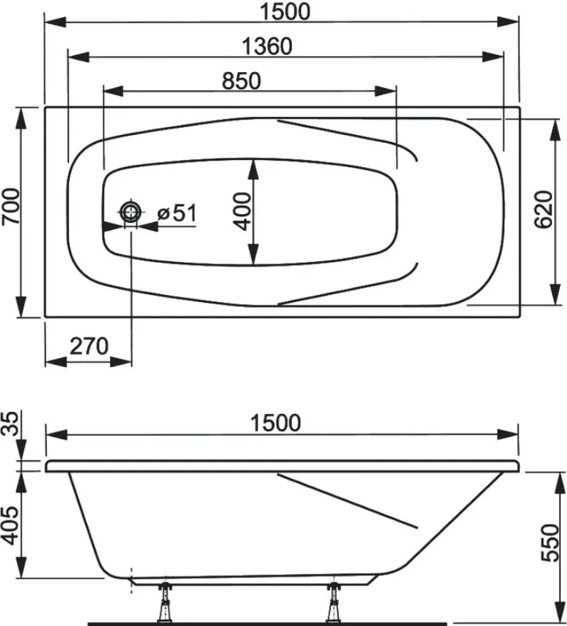Акриловая ванна Vagnerplast Aronia VPBA157ARN2X-04 без опоры 150x70 см, пристенная, белая Sancos — официальный сайт
