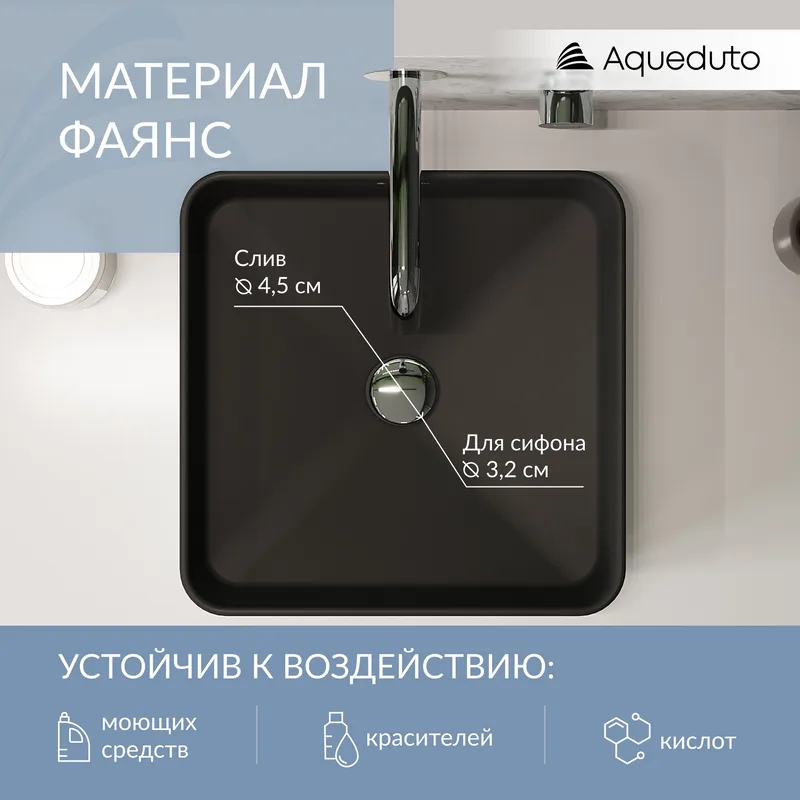 Накладная раковина Aqueduto Espiral ESP0340 37 см черная матовая Sancos — официальный сайт