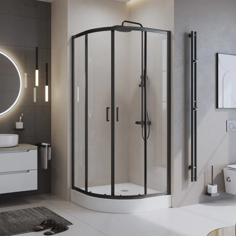 Душевой уголок BelBagno Uno -195 R 2 100 C Nero профиль черный, стекло прозрачное Sancos — официальный сайт