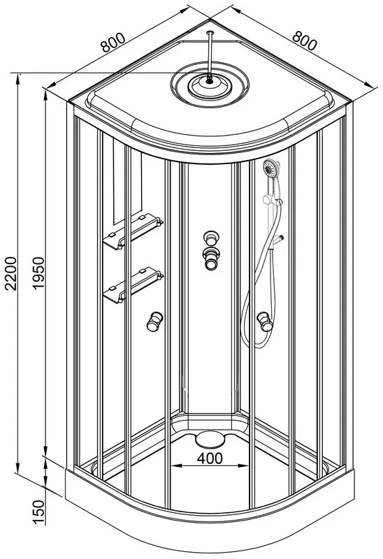 Душевая кабина DTO EM1580 80х80, LED, профиль хром, стекло матовое с узором Sancos — официальный сайт