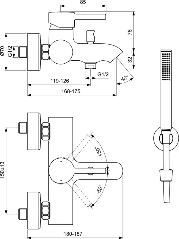 Смеситель для ванны с душем Ideal Standard Ceraline BC270XG, черный Sancos — официальный сайт