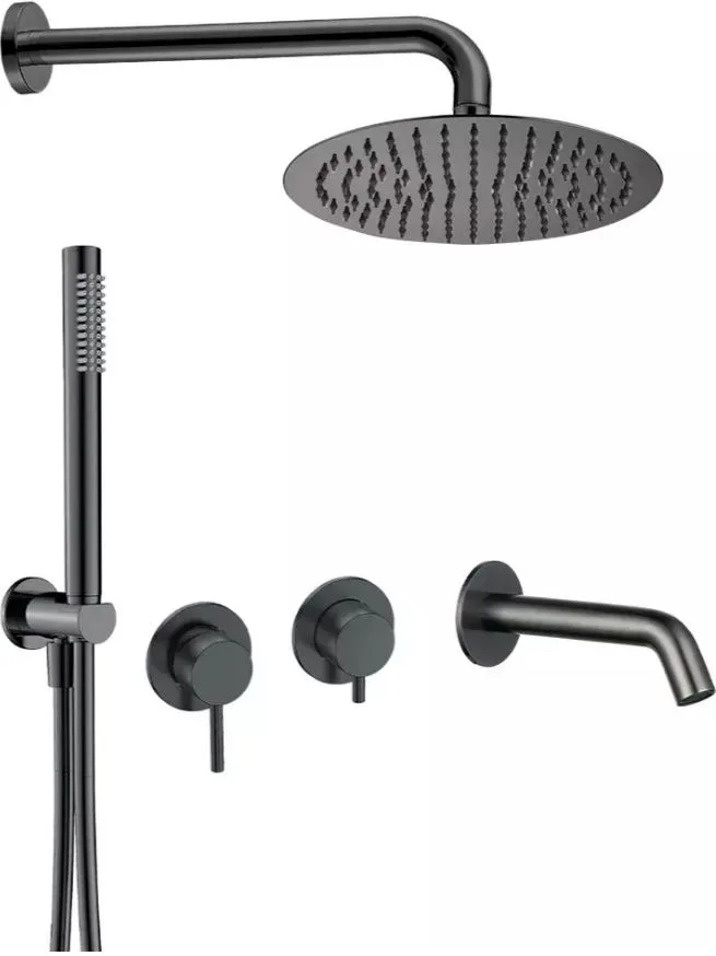Душевой комплект AQUAme AQM8408GM, С ВНУТРЕННЕЙ ЧАСТЬЮ, оружейная сталь Sancos — официальный сайт