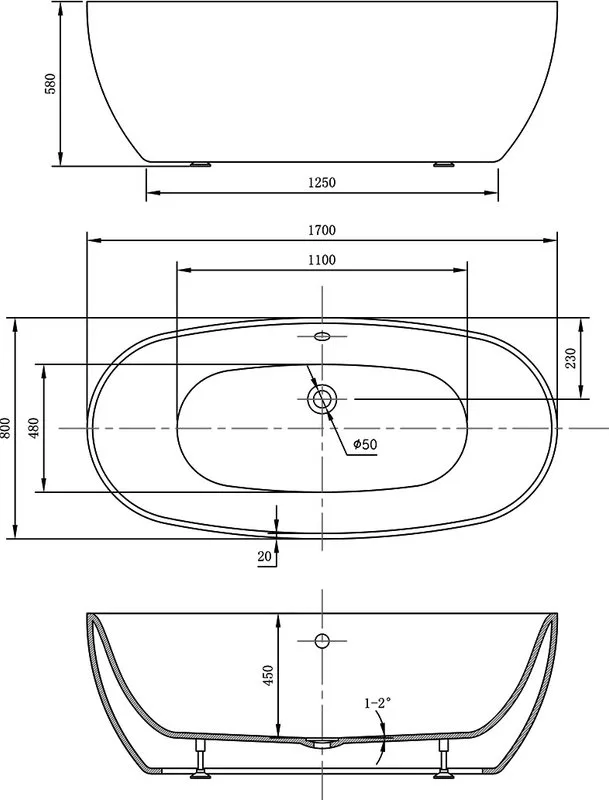 Акриловая ванна Vincea VBT-405-1700 170x80 см, отдельностоящая, белая, овальная, на ножках, со сливо Sancos — официальный сайт