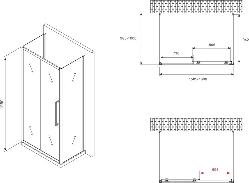 Душевой уголок Abber Schwarzer Diamant AG30160BMH-S100BM-S100BM 160x100, профиль черный, стекло мато Sancos — официальный сайт