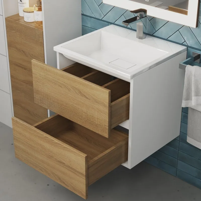 Тумба под раковину Uperwood Barsa подвесная 50х45х55 см, белая/дуб сонома Sancos — официальный сайт